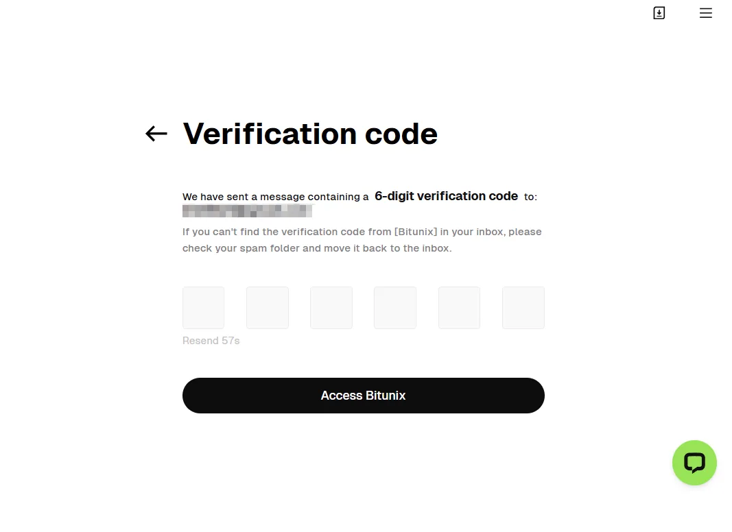 Поле ввода одноразового кода подтверждения при создании аккаунта Bitunix